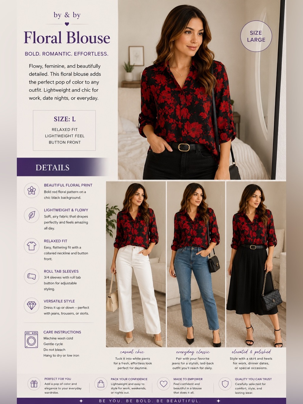 by & by Red Floral Button-Front Blouse